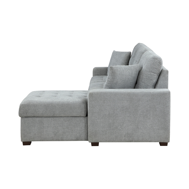 Pemberly Row Velvet 2-Piece Sectional with Pull-Out Bed and Chaise in Gray