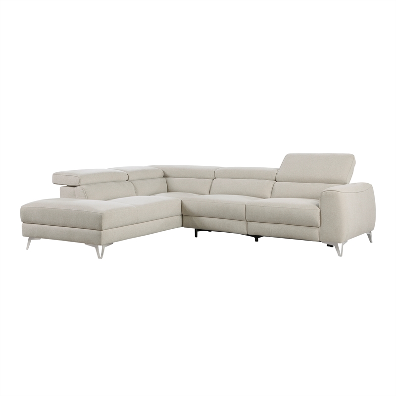Pemberly Row Fabric 2-Piece Power Reclining Sectional with Chaise in Beige