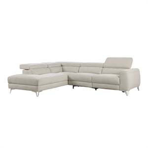 Pemberly Row Fabric 2-Piece Power Reclining Sectional with Chaise in Beige