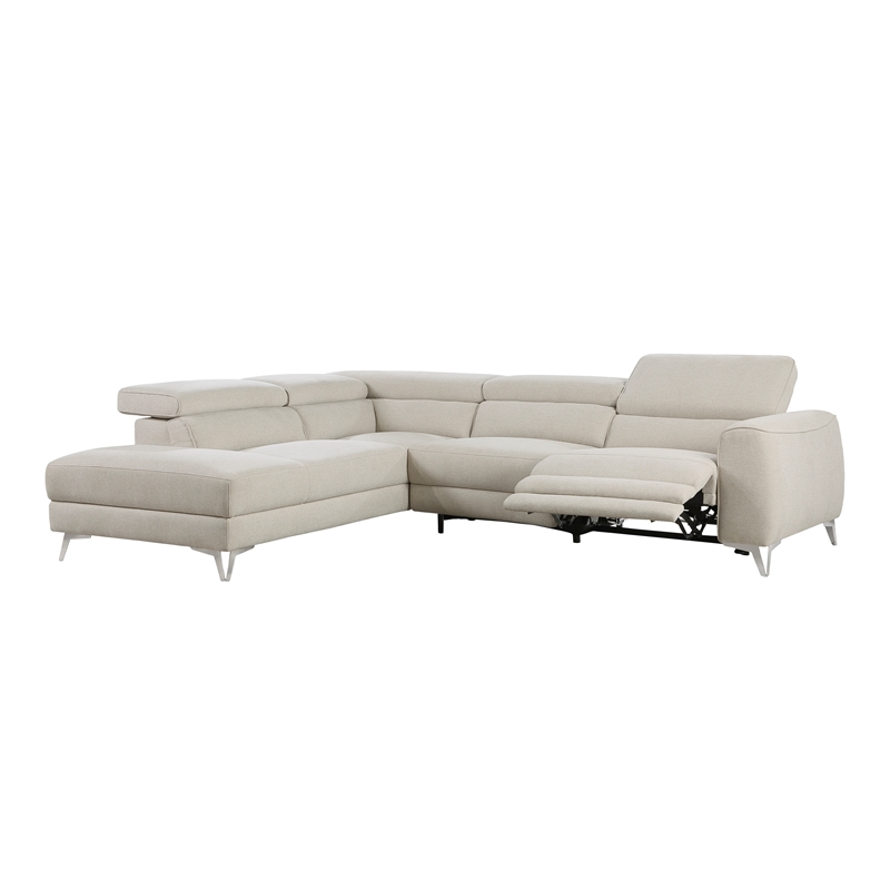 Pemberly Row Fabric 2-Piece Power Reclining Sectional with Chaise in Beige