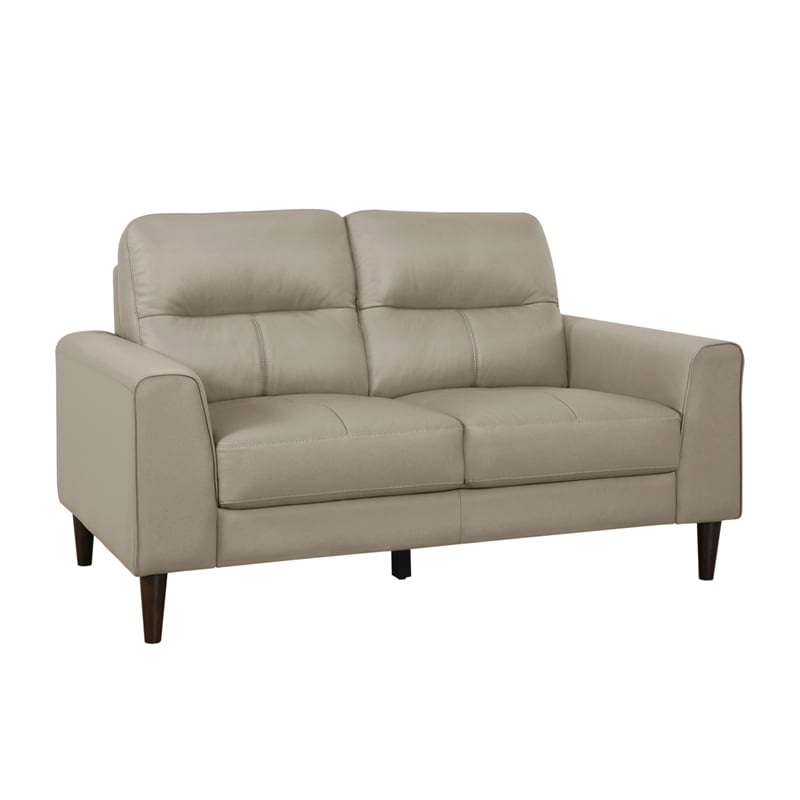 Pemberly Row 2-Piece Top Grain Leather Match Sofa Set with Wood Legs in Latte