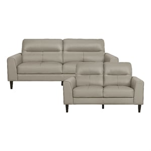 Pemberly Row 2-Piece Top Grain Leather Match Sofa Set with Wood Legs in Latte