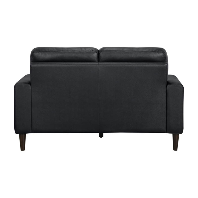 Pemberly Row Top Grain Leather Match Loveseat with Wood Legs in Black