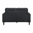 Pemberly Row Top Grain Leather Match Loveseat with Wood Legs in Black
