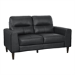 Pemberly Row Top Grain Leather Match Loveseat with Wood Legs in Black