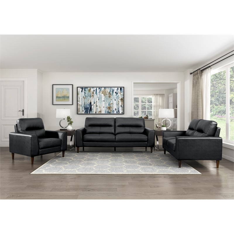 Pemberly Row Top Grain Leather Match Sofa with Wood Legs in Black