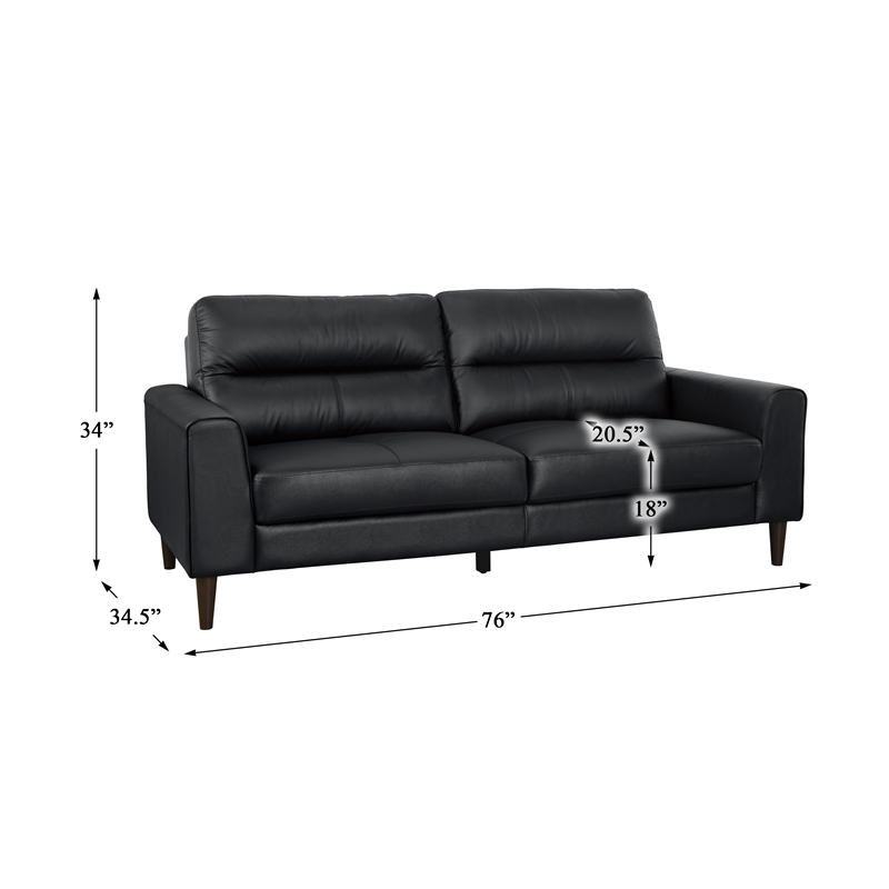 Pemberly Row Top Grain Leather Match Sofa with Wood Legs in Black