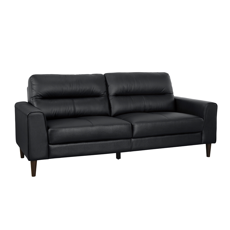Pemberly Row 2-Piece Top Grain Leather Match Sofa Set with Wood Legs in Black