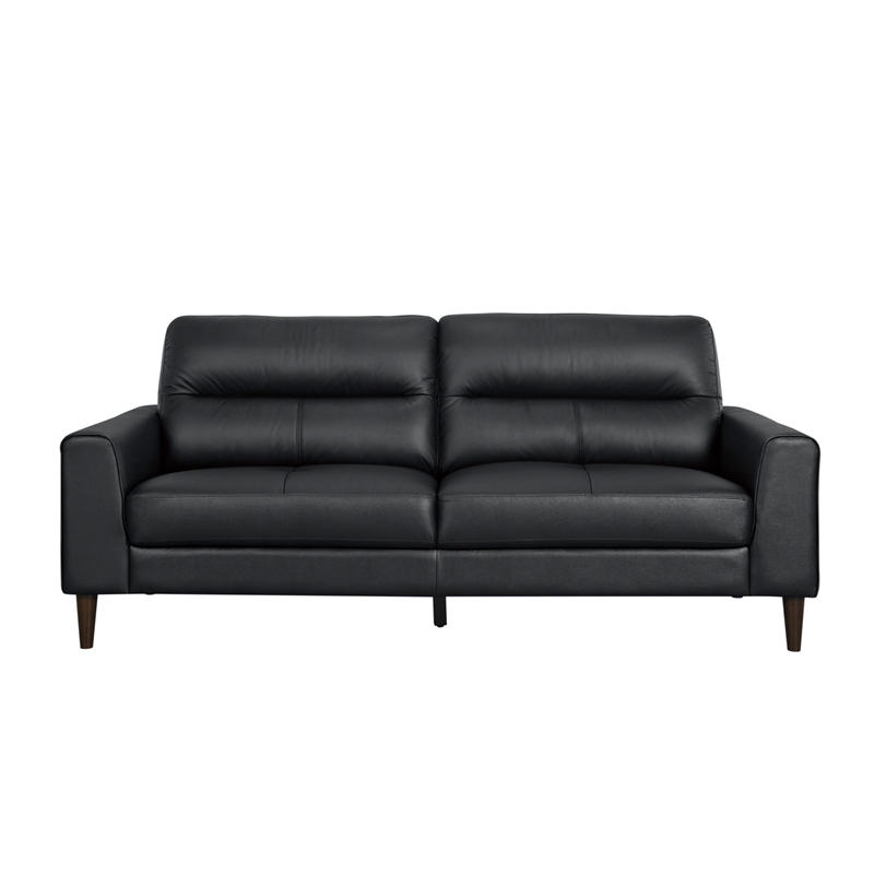 Pemberly Row 2-Piece Top Grain Leather Match Sofa Set with Wood Legs in Black