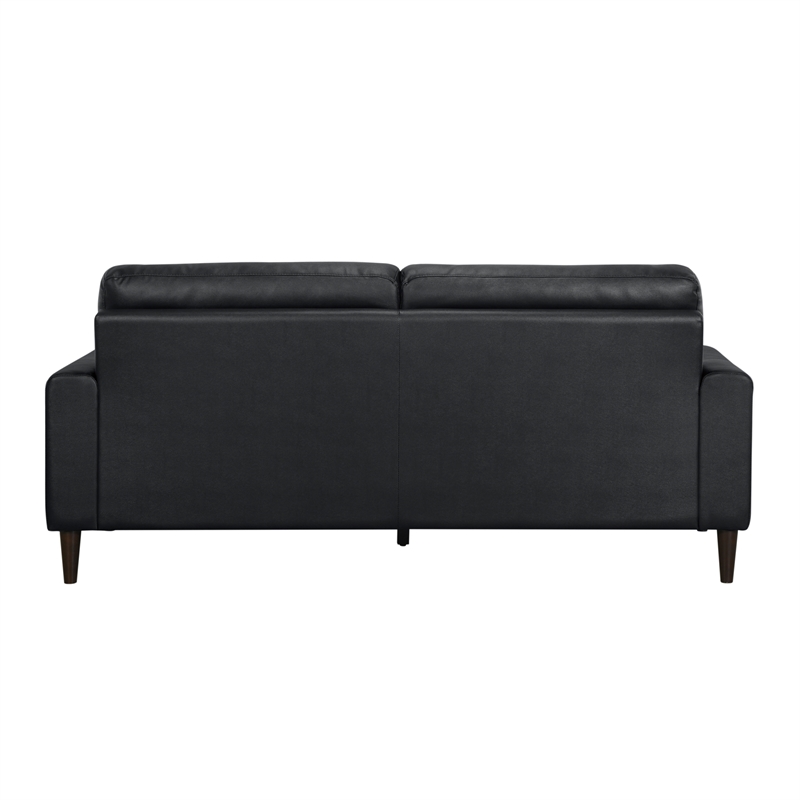 Pemberly Row 2-Piece Top Grain Leather Match Sofa Set with Wood Legs in Black