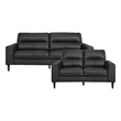 Pemberly Row 2-Piece Top Grain Leather Match Sofa Set with Wood Legs in Black