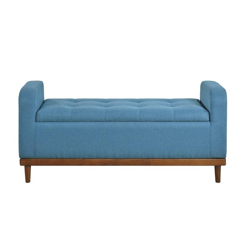 Pemberly Row Fabric Lift Top Storage Bench with Walnut Frame in Blue