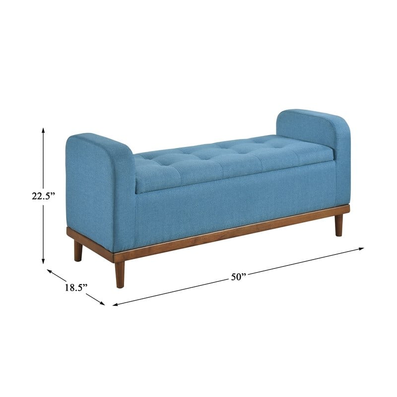 Pemberly Row Fabric Lift Top Storage Bench with Walnut Frame in Blue