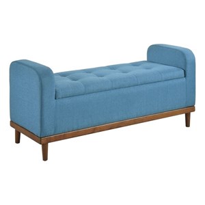 Pemberly Row Fabric Lift Top Storage Bench with Walnut Frame in Blue