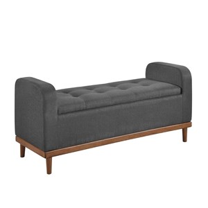 Pemberly Row Fabric Lift Top Storage Bench with Walnut Frame in Dark Gray