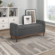 Pemberly Row Fabric Lift Top Storage Bench with Walnut Frame in Dark Gray