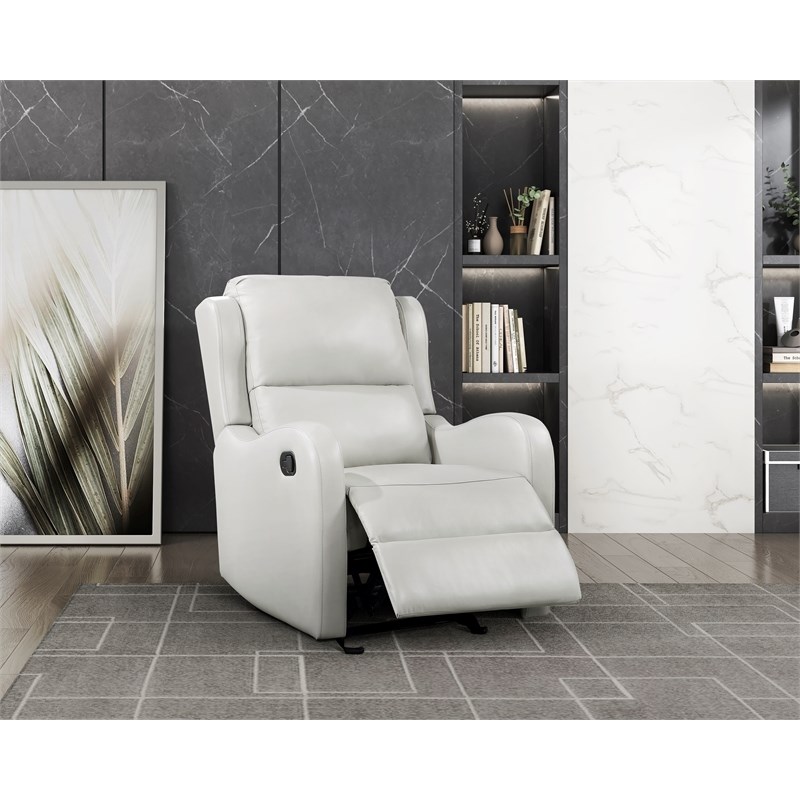 Pemberly Row Faux Leather Glider Manual Recliner 300 lbs Capacity in Taupe
