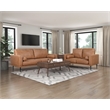 Pemberly Row Polished Microfiber Loveseat with Bolster Pillows in Brown