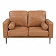 Pemberly Row Polished Microfiber Loveseat with Bolster Pillows in Brown