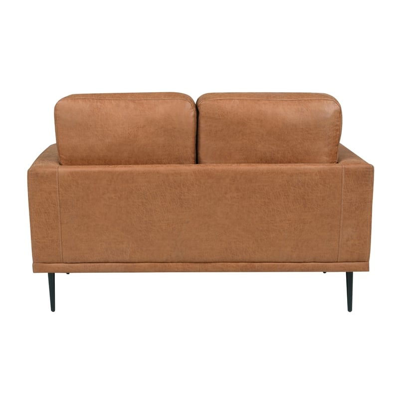 Pemberly Row Polished Microfiber Loveseat with Bolster Pillows in Brown