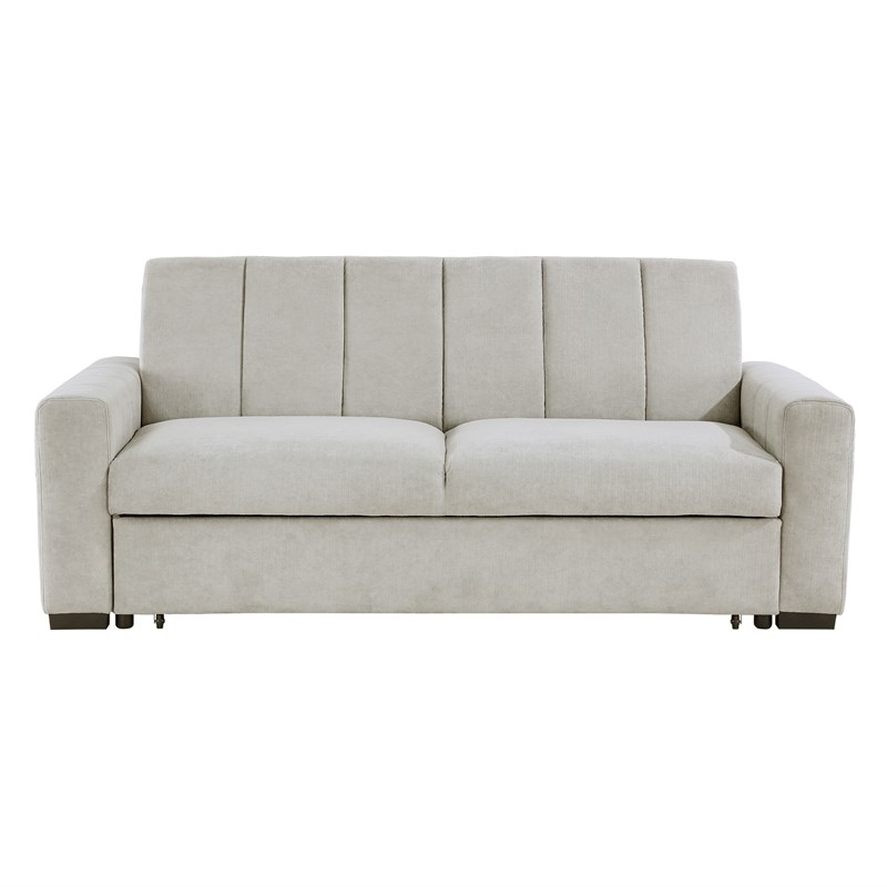 Pemberly Row Fabric Convertible Sofa with Pull-Out Bed in Light Gray