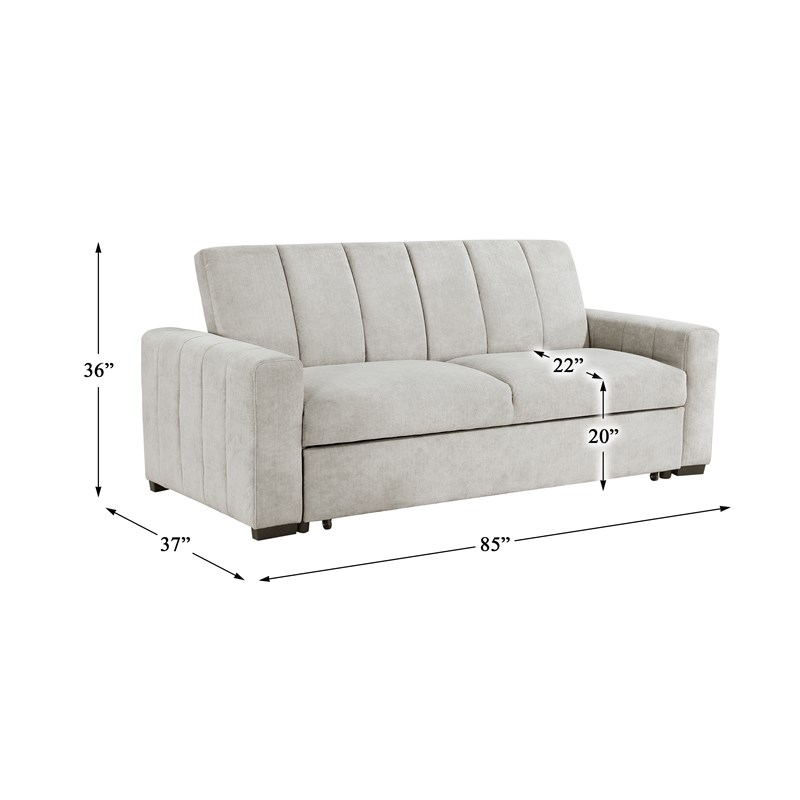 Pemberly Row Fabric Convertible Sofa with Pull-Out Bed in Light Gray