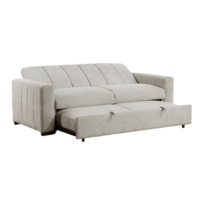 Pemberly Row Fabric Convertible Sofa with Pull-Out Bed in Light Gray