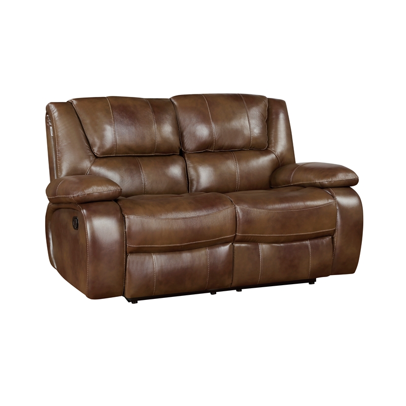 Pemberly Row 2-Piece Top Grain Leather Match Reclining Sofa Set in Brown