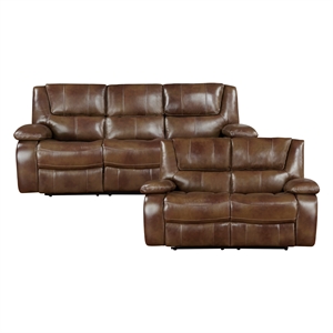 Pemberly Row 2-Piece Top Grain Leather Match Reclining Sofa Set in Brown