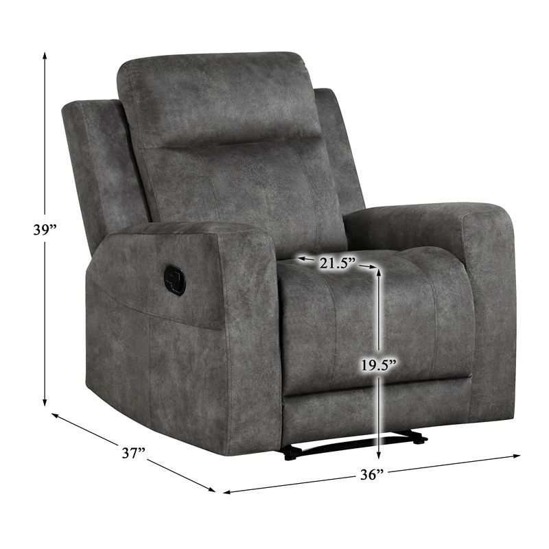 Pemberly Row Textured Microfiber Reclining Chair 300 lbs in Brownish Gray