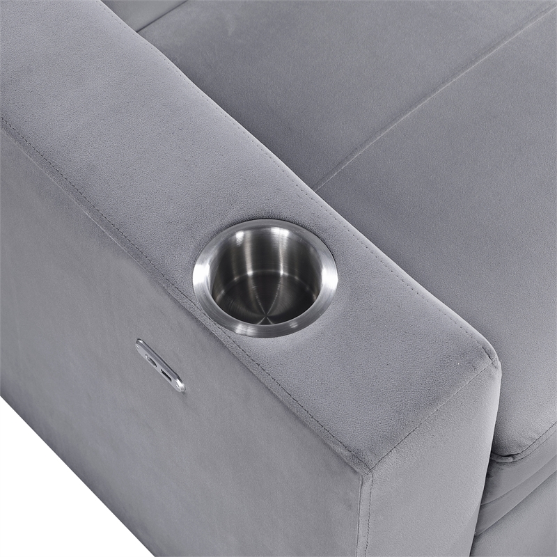 Pemberly Row Velvet Convertible Sofa with Pull-Out Bed and USB Charging in Gray