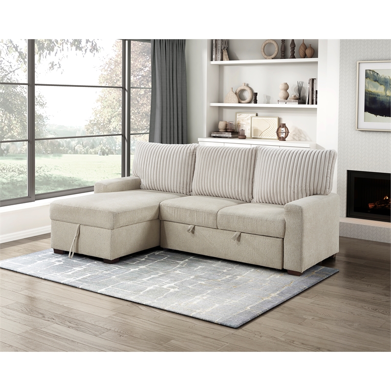 Pemberly Row 2-Piece Boucle and Corduroy Sectional with Left Chaise in Beige