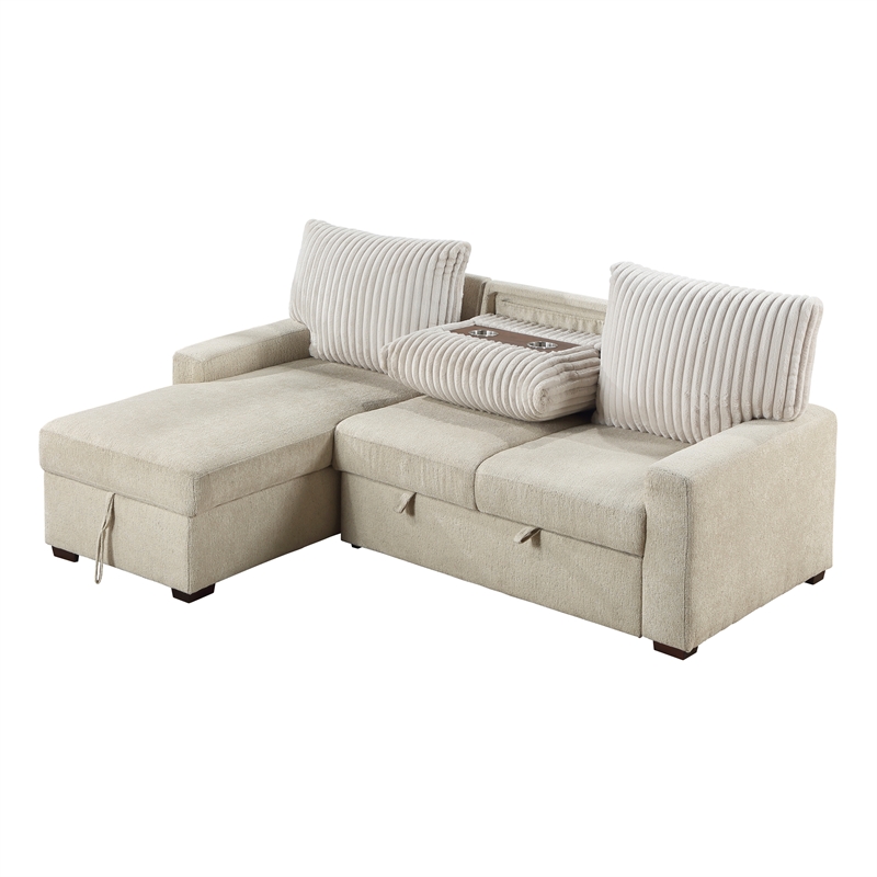 Pemberly Row 2-Piece Boucle and Corduroy Sectional with Left Chaise in Beige
