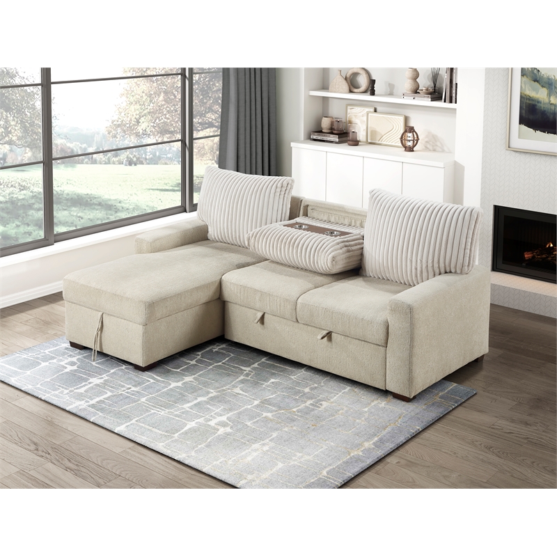 Pemberly Row 2-Piece Boucle and Corduroy Sectional with Left Chaise in Beige