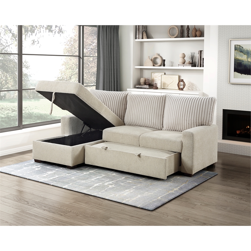 Pemberly Row 2-Piece Boucle and Corduroy Sectional with Left Chaise in Beige