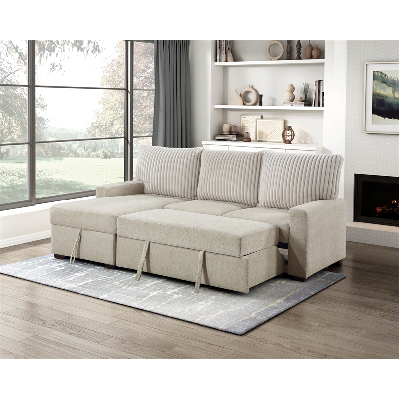 Pemberly Row 2-Piece Boucle and Corduroy Sectional with Left Chaise in Beige