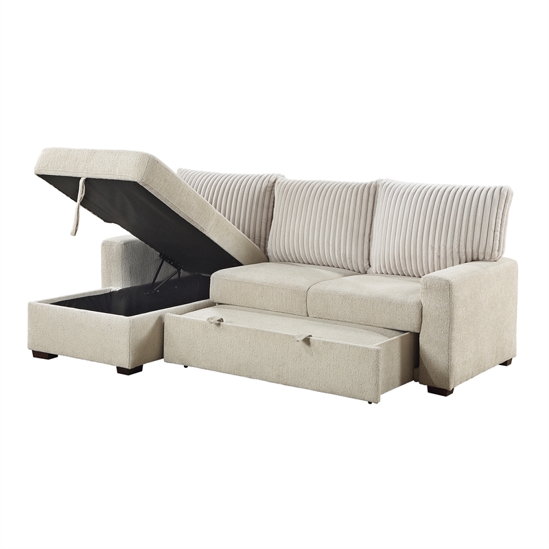 Pemberly Row 2-Piece Boucle and Corduroy Sectional with Left Chaise in Beige