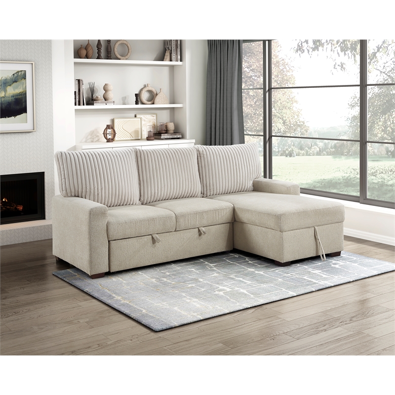 Pemberly Row 2-Piece Boucle and Corduroy Sectional with Right Chaise in Beige