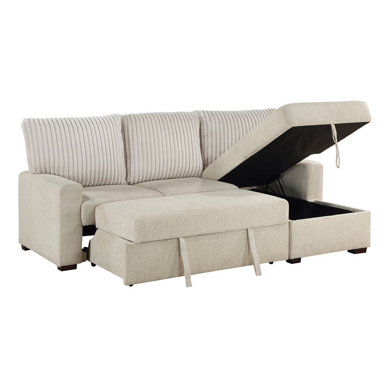 Pemberly Row 2-Piece Boucle and Corduroy Sectional with Right Chaise in Beige