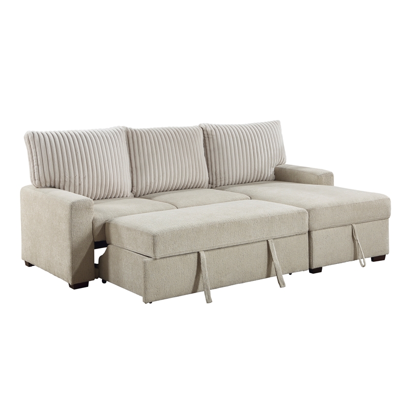 Pemberly Row 2-Piece Boucle and Corduroy Sectional with Right Chaise in Beige