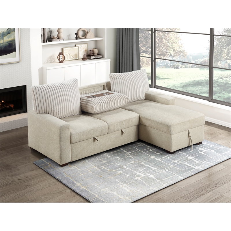 Pemberly Row 2-Piece Boucle and Corduroy Sectional with Right Chaise in Beige