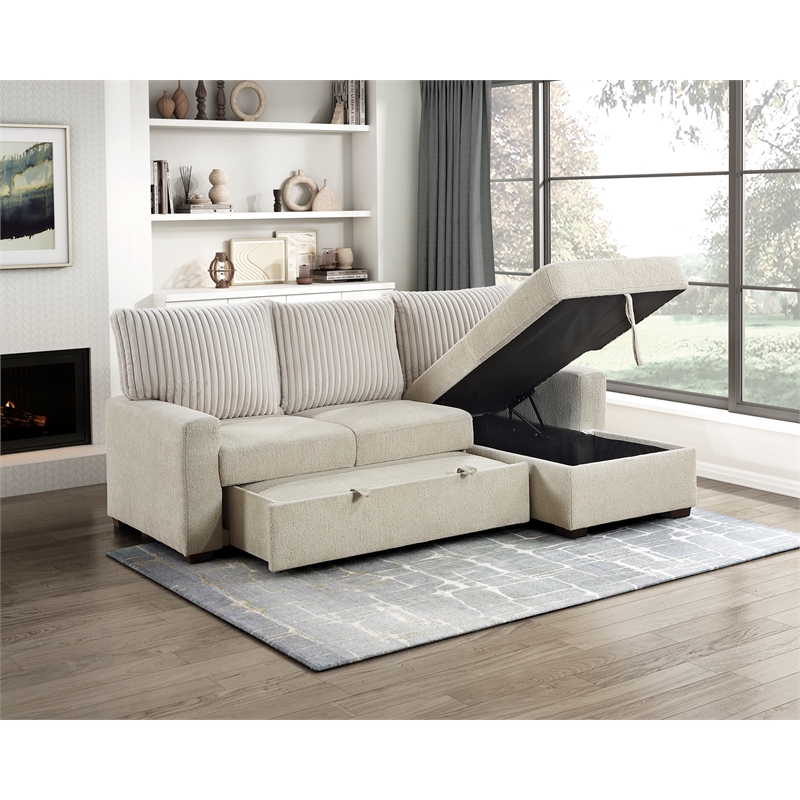 Pemberly Row 2-Piece Boucle and Corduroy Sectional with Right Chaise in Beige