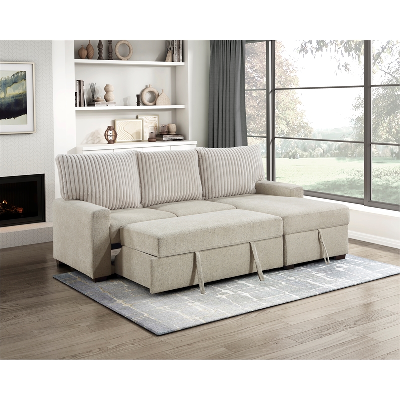 Pemberly Row 2-Piece Boucle and Corduroy Sectional with Right Chaise in Beige