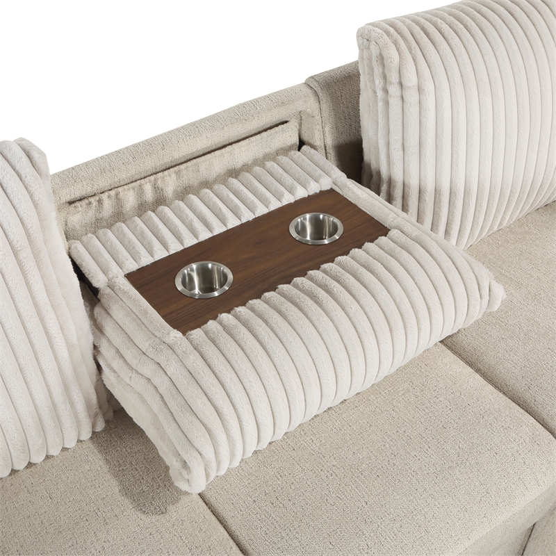 Pemberly Row 2-Piece Boucle and Corduroy Sectional with Right Chaise in Beige