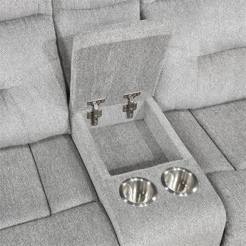 Pemberly Row Chenille Double Reclining Love Seat with Center Console in Gray
