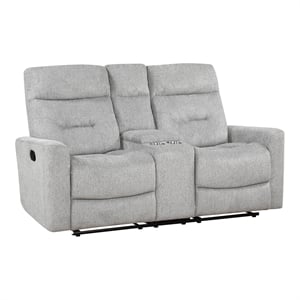 Pemberly Row Chenille Double Reclining Love Seat with Center Console in Gray