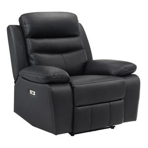 Pemberly Row Top Grain Leather Power Reclining Chair with USB in Black