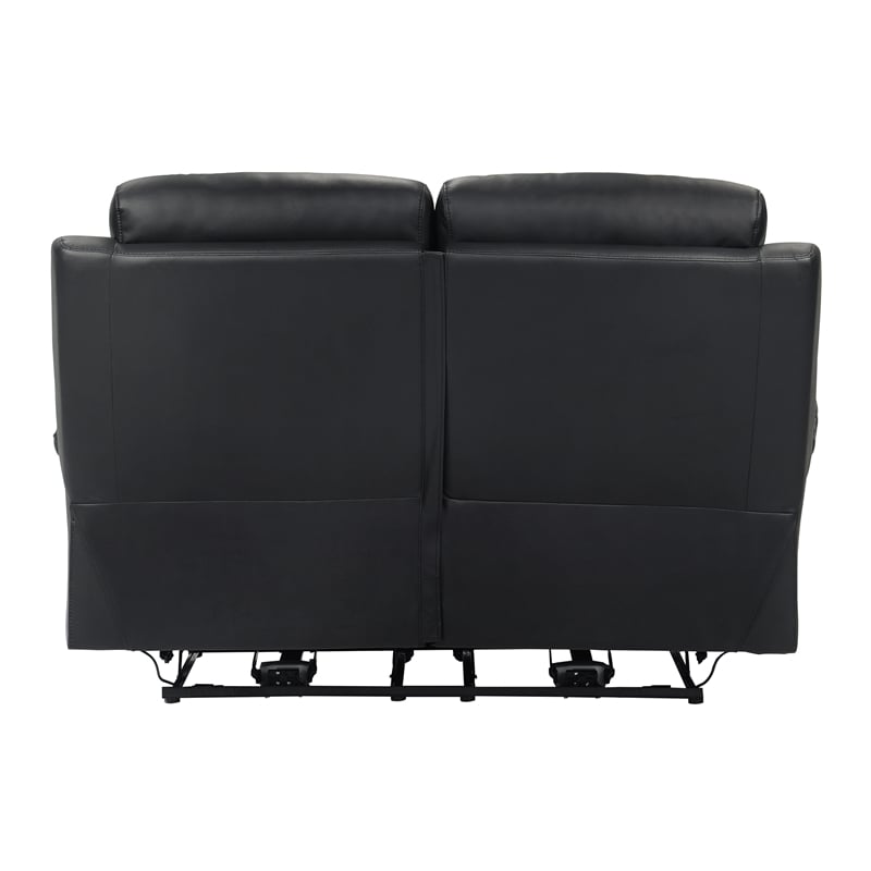 Pemberly Row Top Grain Leather Power Double Reclining Love Seat in Black