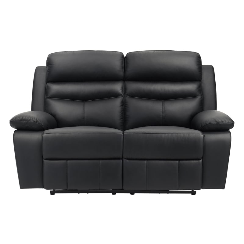 Pemberly Row Top Grain Leather Power Double Reclining Love Seat in Black