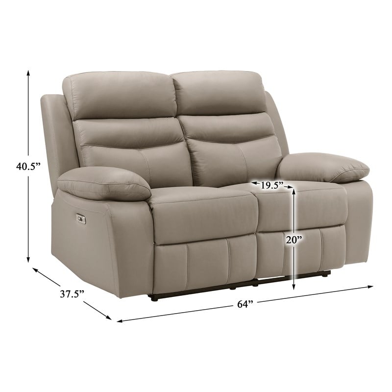 Pemberly Row Top Grain Leather Power Double Reclining Love Seat in Latte